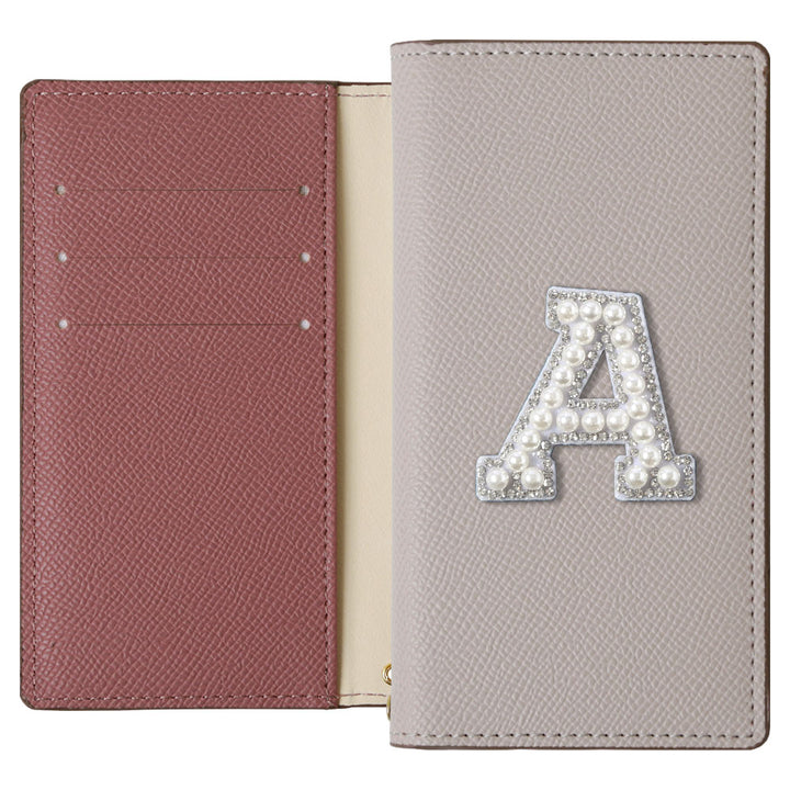 ヴィーガンレザー バイカラー スタンド機能 イニシャルデコ 手帳型ケース