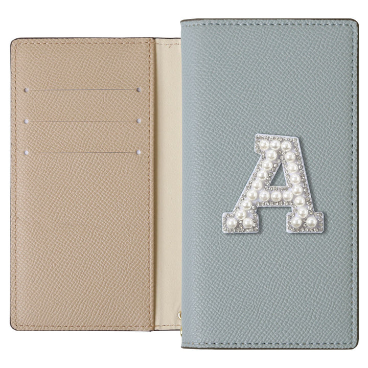 ヴィーガンレザー バイカラー スタンド機能 イニシャルデコ 手帳型ケース