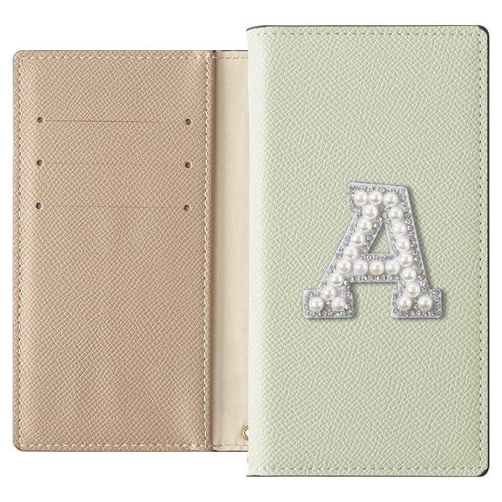 ヴィーガンレザー バイカラー スタンド機能 イニシャルデコ 手帳型ケース