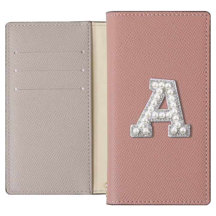 ヴィーガンレザー バイカラー スタンド機能 イニシャルデコ 手帳型ケース