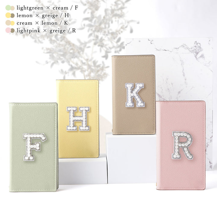 ヴィーガンレザー バイカラー スタンド機能 イニシャルデコ 手帳型ケース