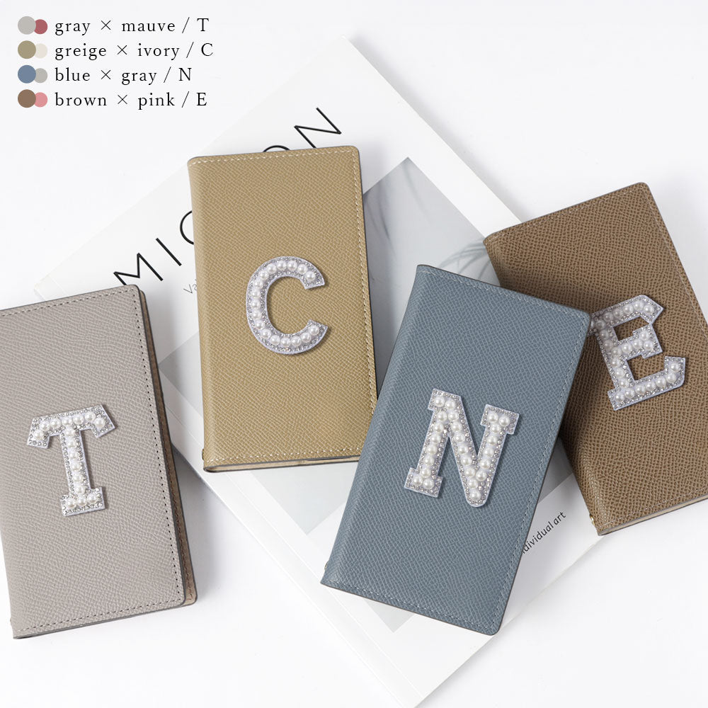 ヴィーガンレザー バイカラー スタンド機能 イニシャルデコ 手帳型ケース