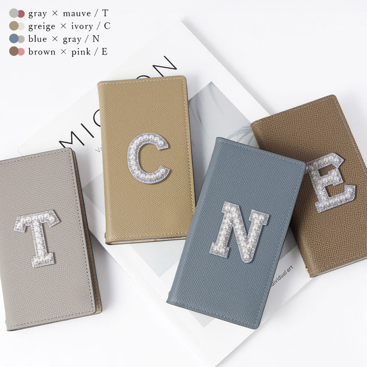 ヴィーガンレザー バイカラー スタンド機能 イニシャルデコ 手帳型ケース