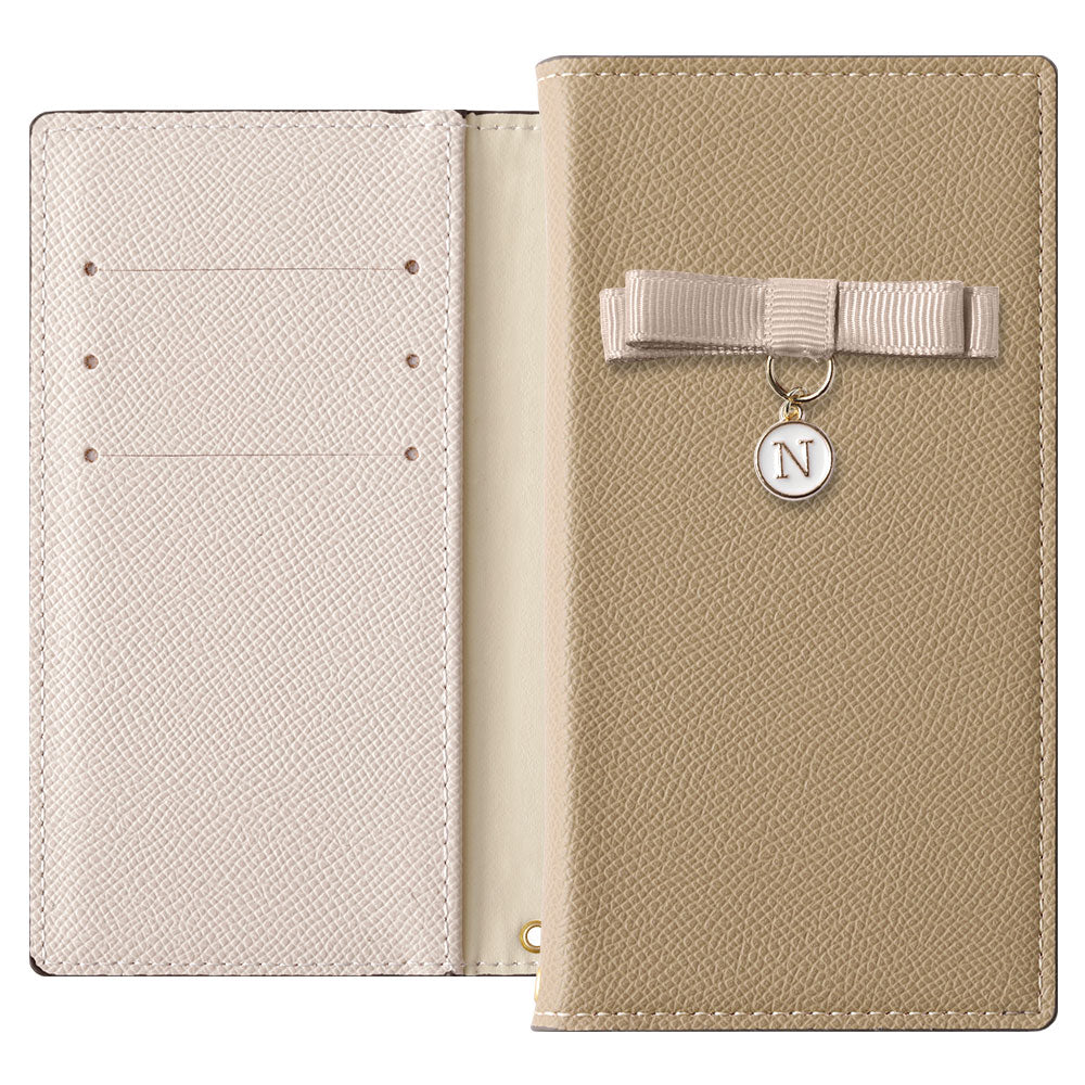 ヴィーガンレザー バイカラー スタンド機能 リボンイニシャル 手帳型ケース