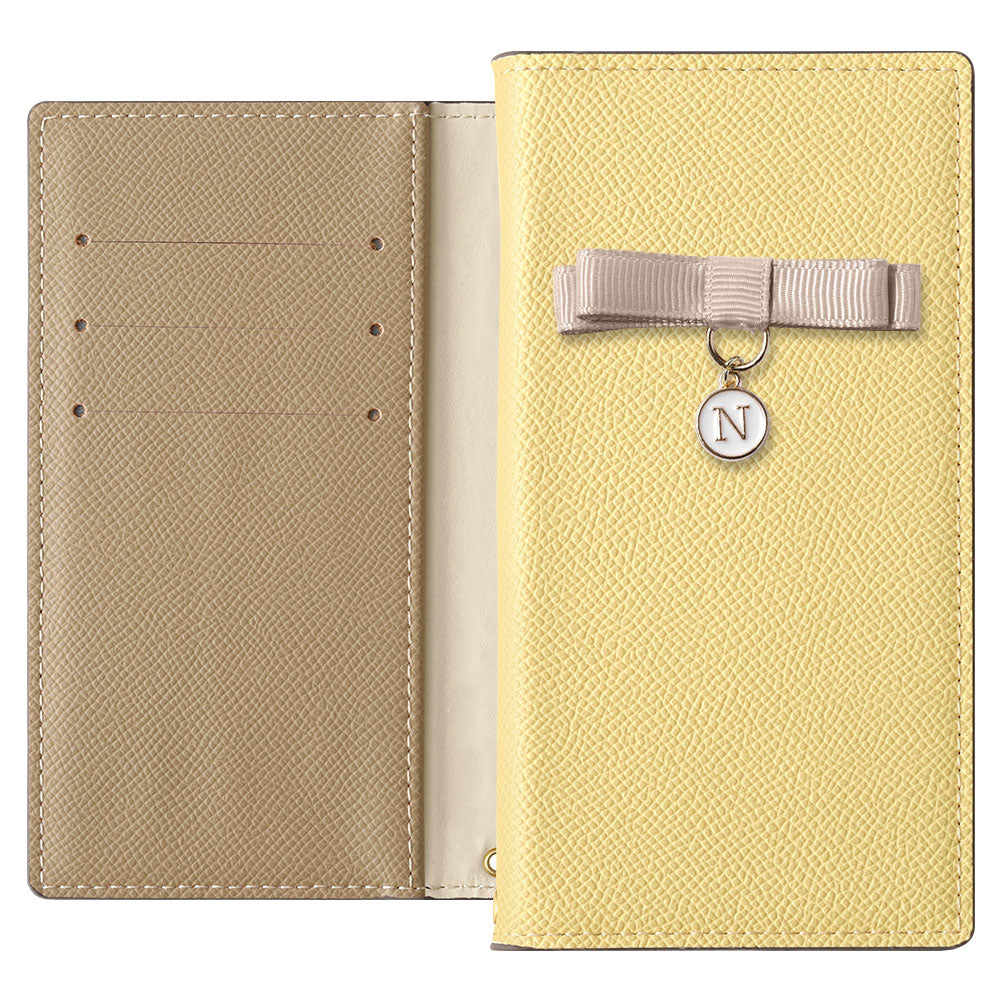 ヴィーガンレザー バイカラー スタンド機能 リボンイニシャル 手帳型ケース