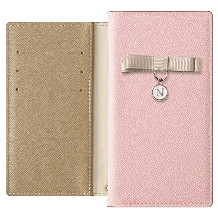 ヴィーガンレザー バイカラー スタンド機能 リボンイニシャル 手帳型ケース