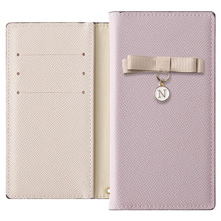 ヴィーガンレザー バイカラー スタンド機能 リボンイニシャル 手帳型ケース