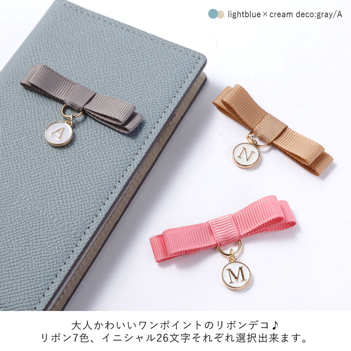 ヴィーガンレザー バイカラー スタンド機能 リボンイニシャル 手帳型ケース