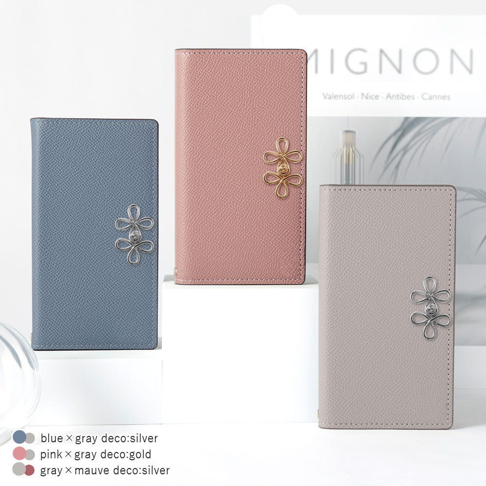 ヴィーガンレザー バイカラー スタンド機能 チャイナリボン 手帳型ケース