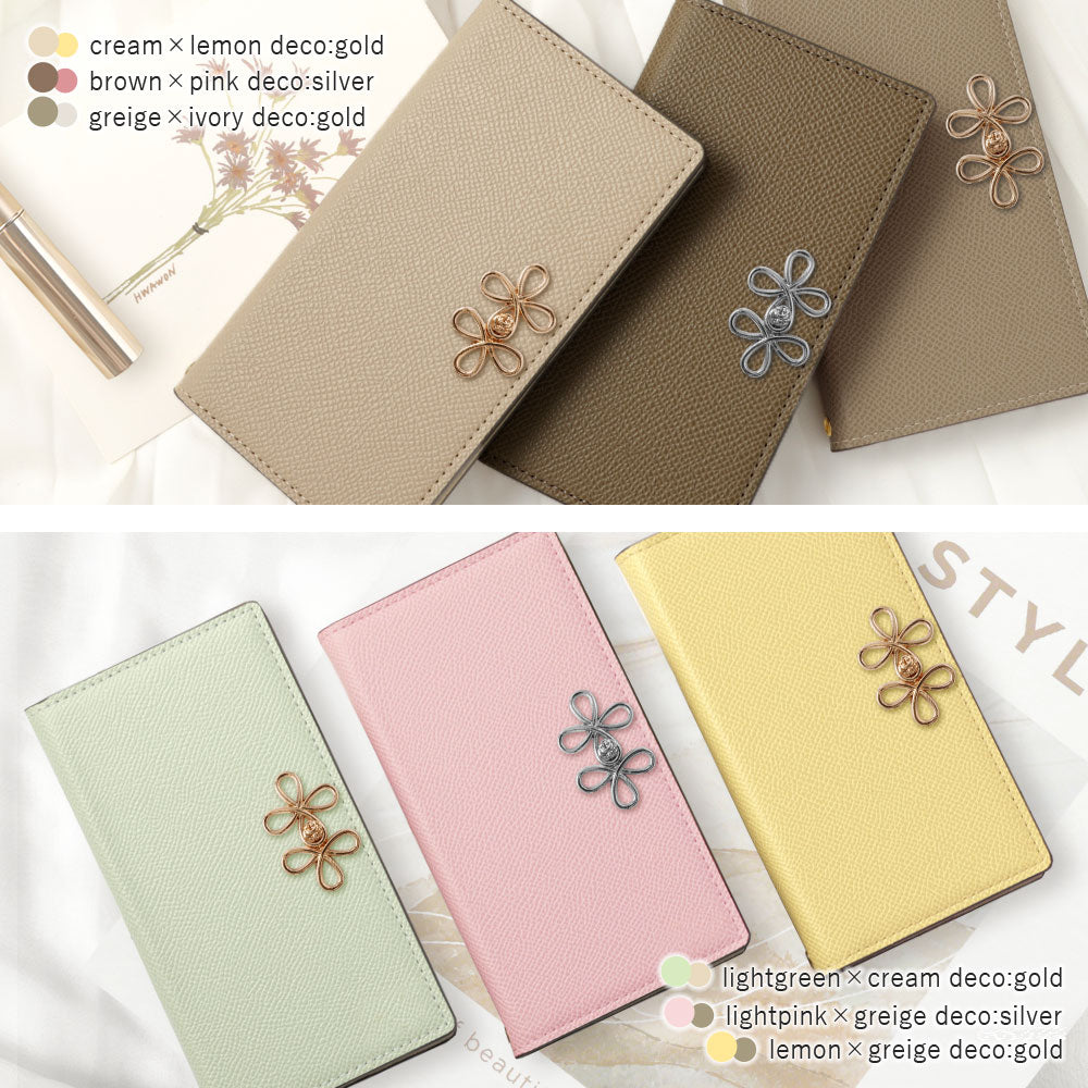 ヴィーガンレザー バイカラー スタンド機能 チャイナリボン 手帳型ケース