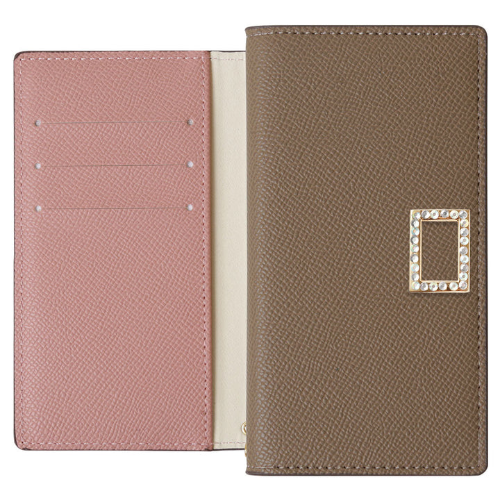 Étui portefeuille bicolore en cuir végan avec fonction support et décoration carrée en pierre pour la série Xperia