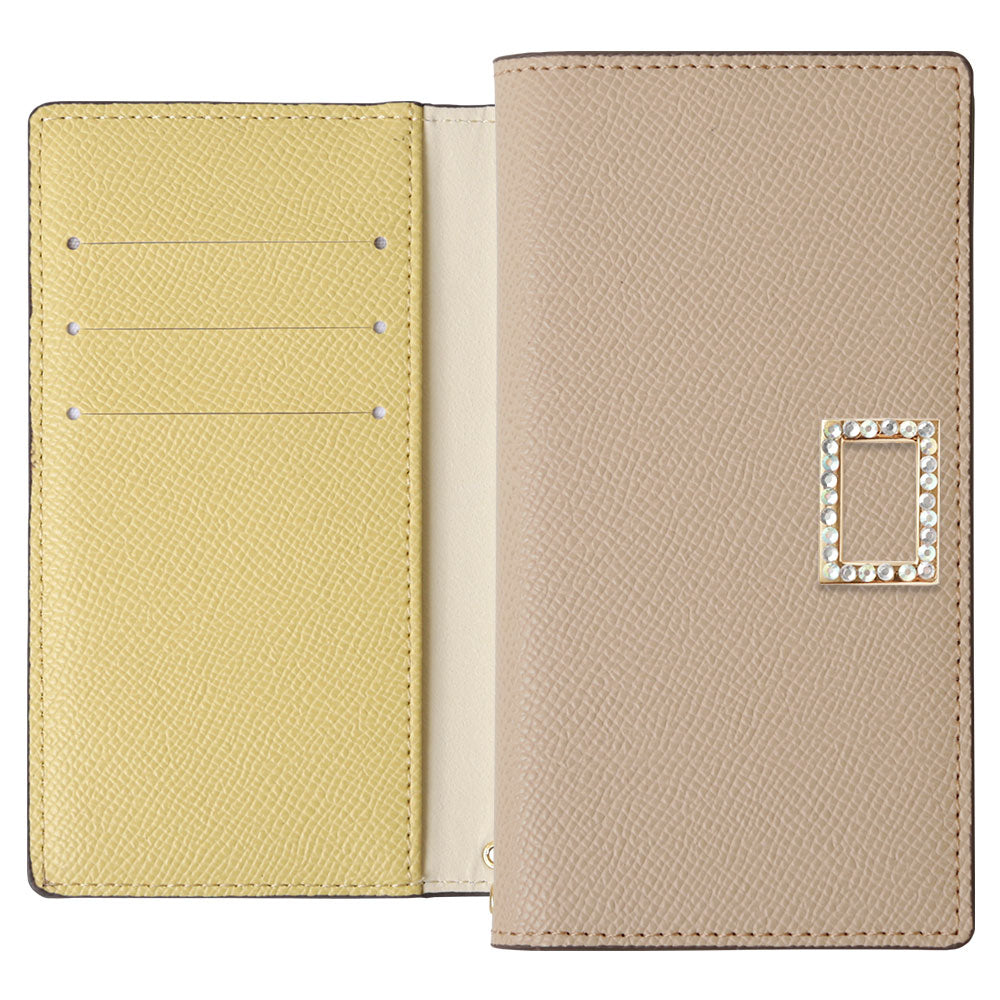 Étui portefeuille bicolore en cuir végan avec fonction support et décoration carrée en pierre pour la série Xperia