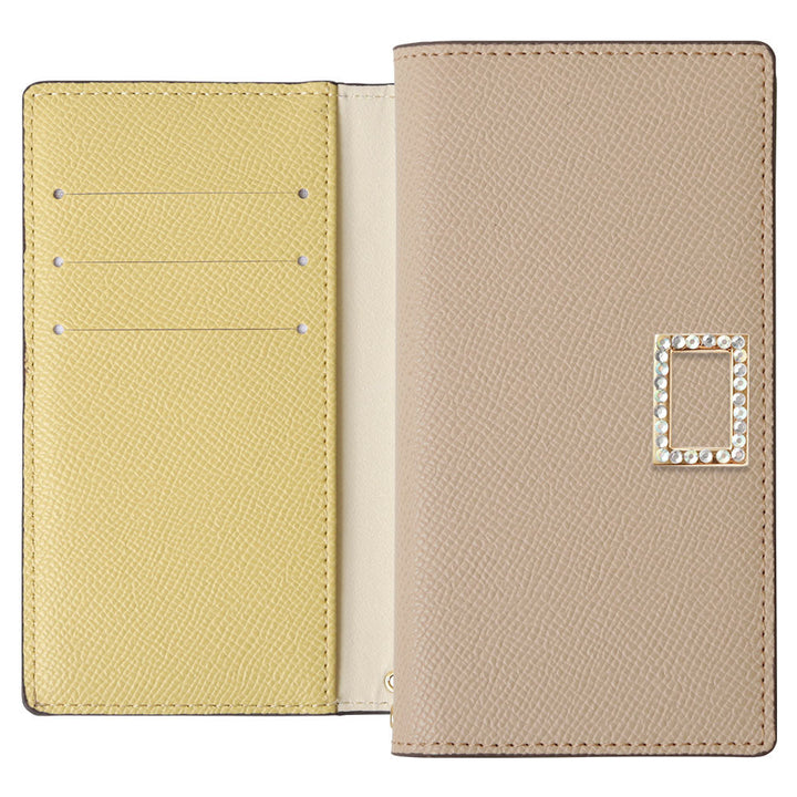 Étui portefeuille bicolore en cuir végan avec fonction support et décoration carrée en pierre pour la série Xperia