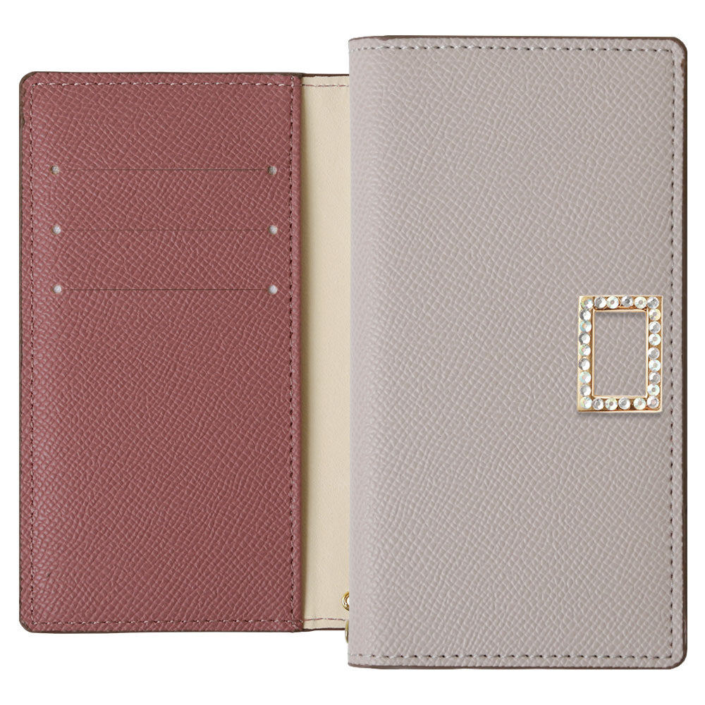 Étui portefeuille bicolore en cuir végan avec fonction support et décoration carrée en pierre pour la série Xperia