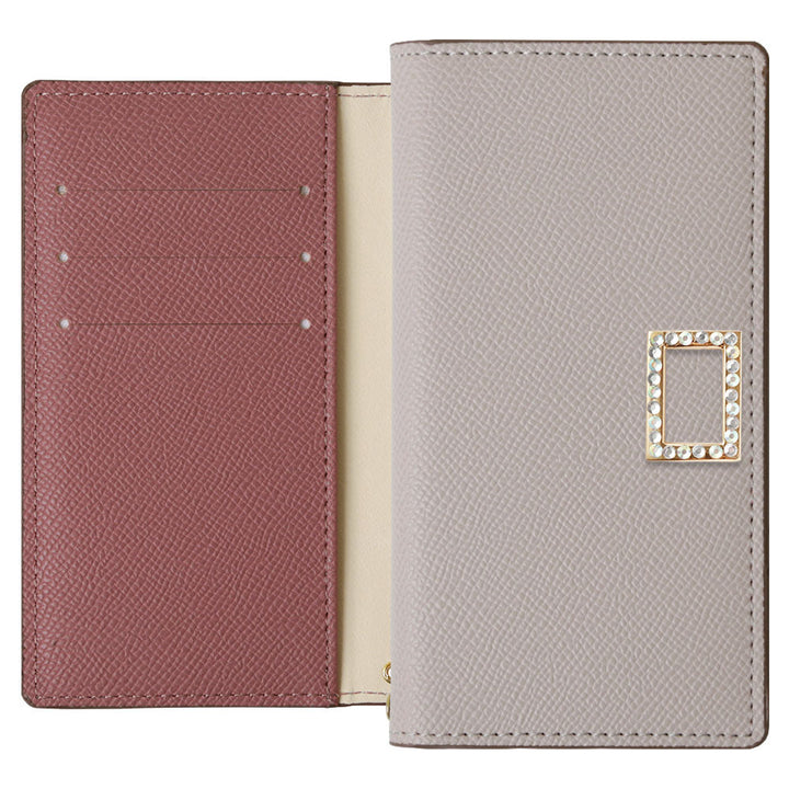Étui portefeuille bicolore en cuir végan avec fonction support et décoration carrée en pierre pour la série Xperia