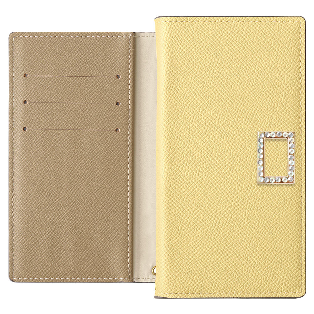 Étui portefeuille bicolore en cuir végan avec fonction support et décoration carrée en pierre pour la série Xperia