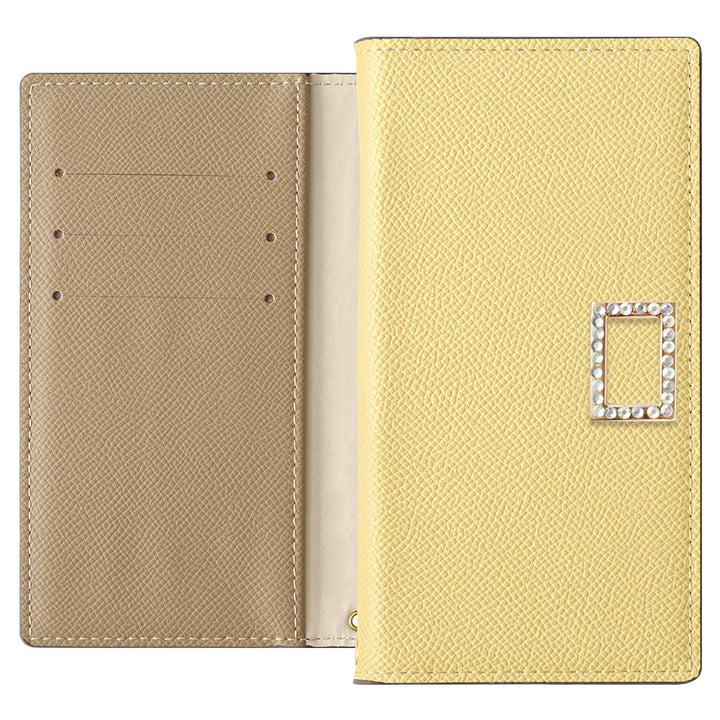 Étui portefeuille bicolore en cuir végan avec fonction support et décoration carrée en pierre pour la série Xperia