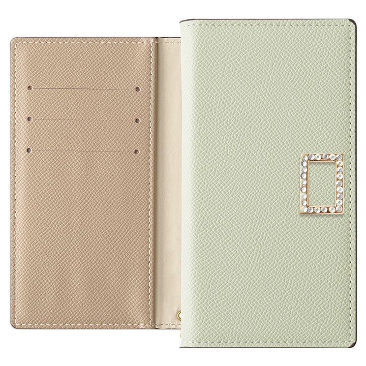 Étui portefeuille bicolore en cuir végan avec fonction support et décoration carrée en pierre pour la série Xperia