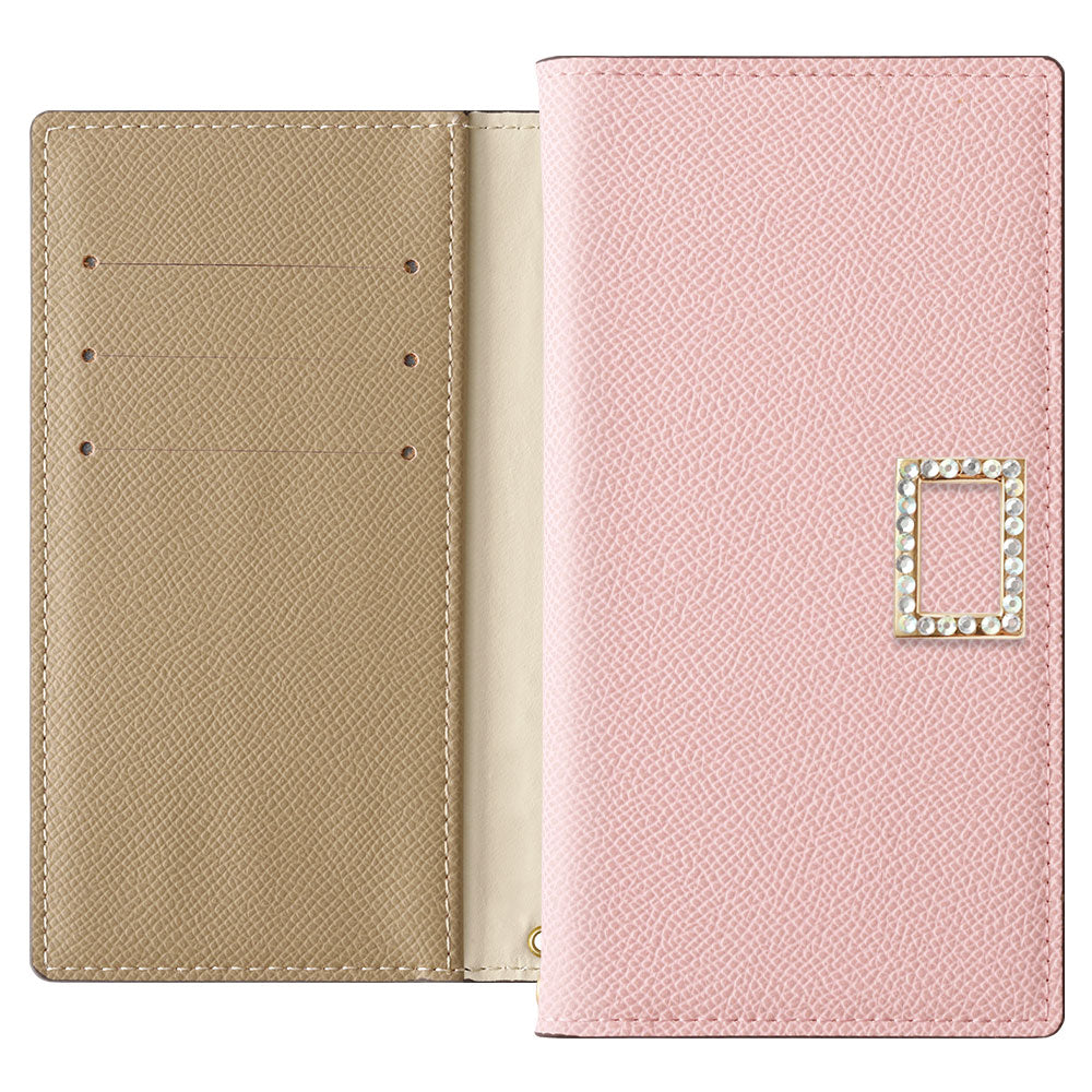 Étui portefeuille bicolore en cuir végan avec fonction support et décoration carrée en pierre pour la série Xperia