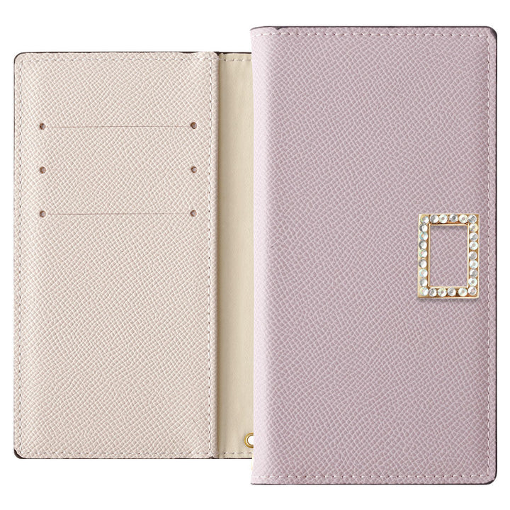 Étui portefeuille bicolore en cuir végan avec fonction support et décoration carrée en pierre pour la série Xperia