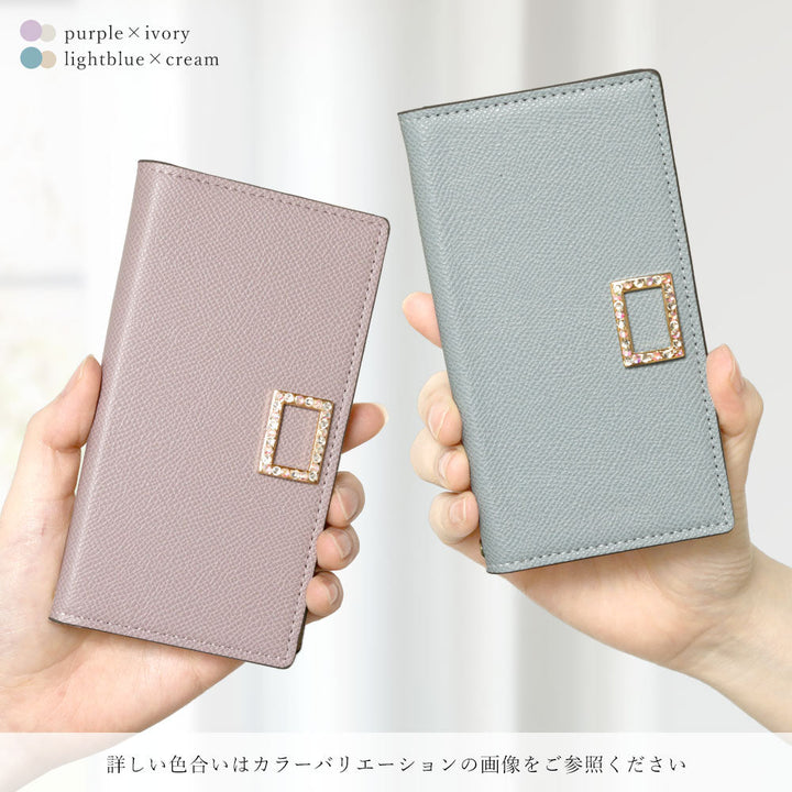 Étui portefeuille bicolore en cuir végan avec fonction support et décoration carrée en pierre pour la série Xperia