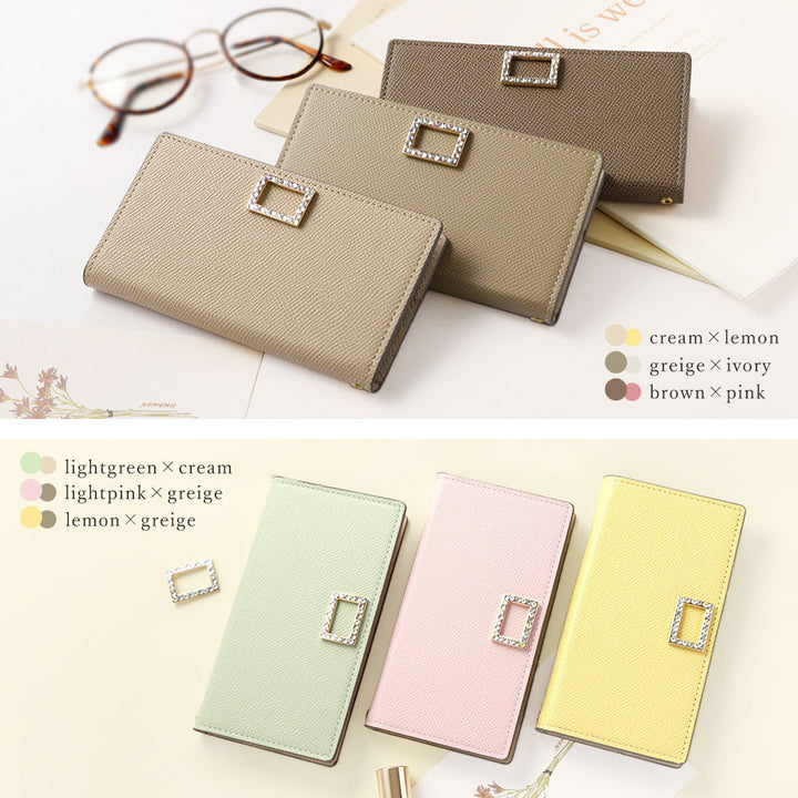 Vegan leather bicolor stand function stone square deco wallet case Galaxy series