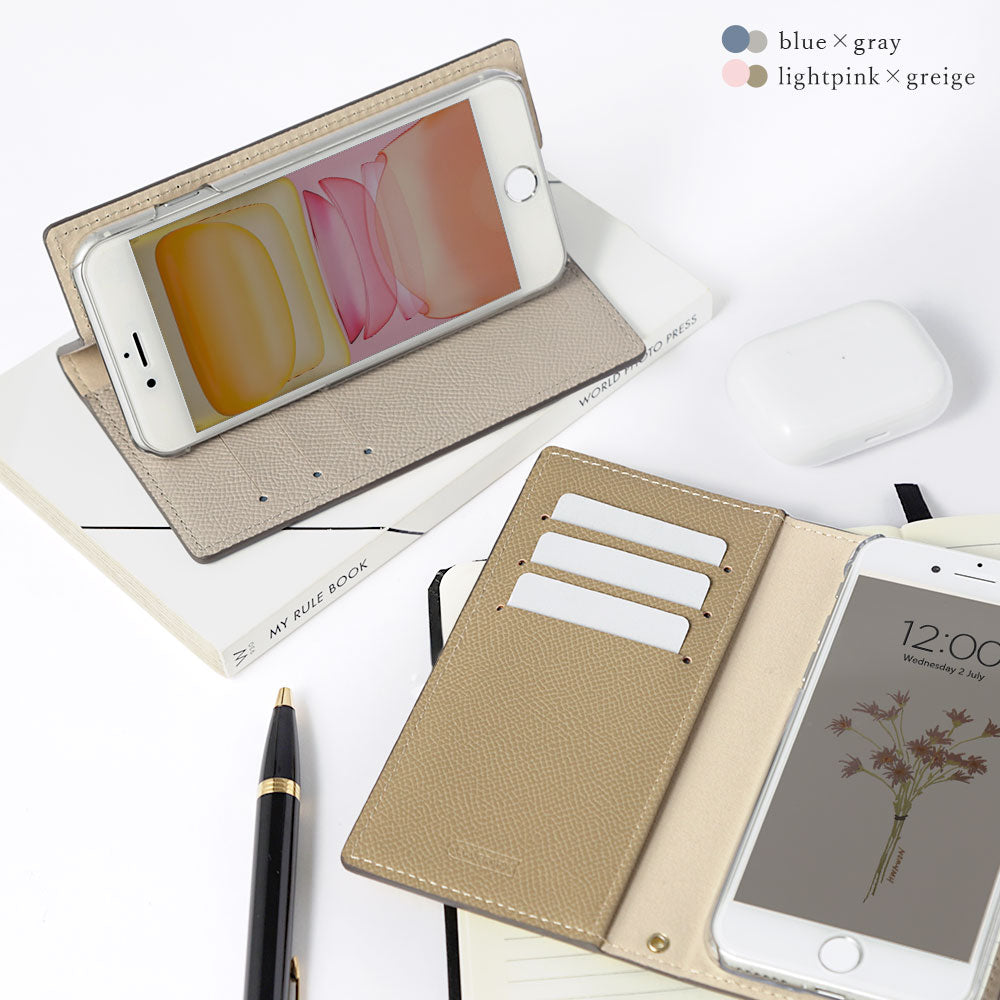 Étui portefeuille bicolore en cuir végan avec fonction support et décoration carrée en pierre pour la série Xperia