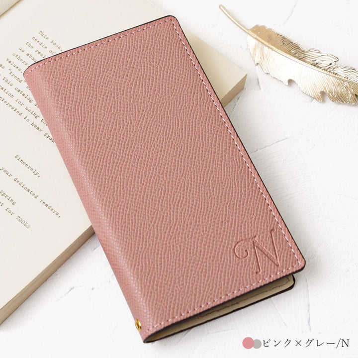 ヴィーガンレザー バイカラー スタンド機能 イニシャル 手帳型ケース AQUOSシリーズ