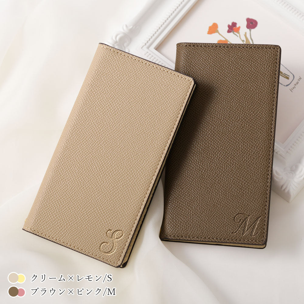 ヴィーガンレザー バイカラー スタンド機能 イニシャル 手帳型ケース iPhoneシリーズ