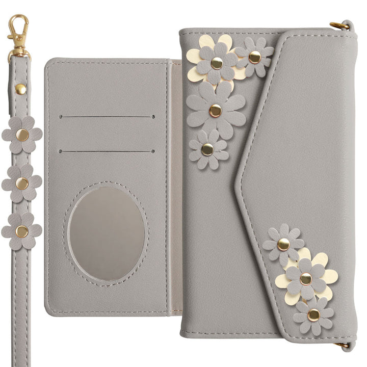 Étui portefeuille à rabat triple en cuir végan, pastel terne, motif floral avec sangle, pour la série Google Pixel