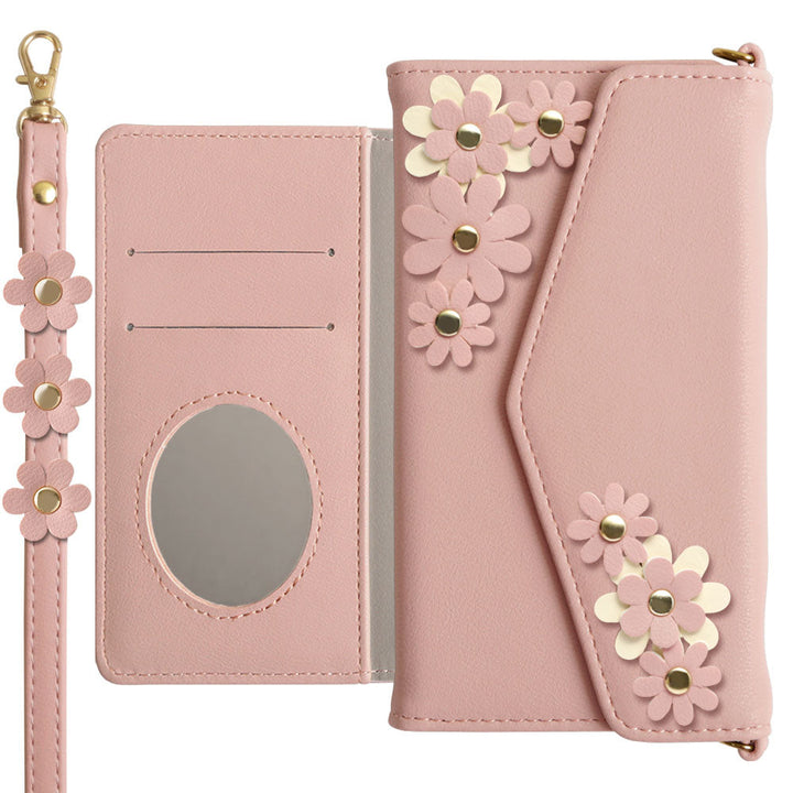 Étui portefeuille à rabat triple en cuir végan, pastel terne, motif floral avec sangle, pour la série Google Pixel