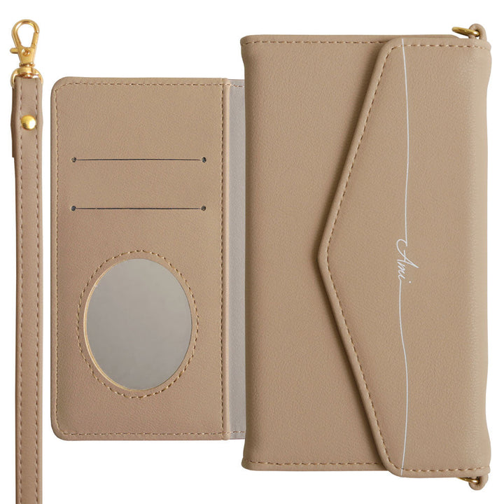 Étui portefeuille avec sangle, nom imprimé, cuir végan, plié en trois, pastel terne, pour la série Xperia