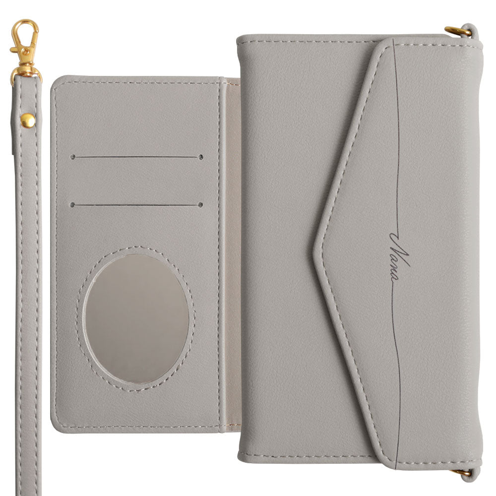 Étui portefeuille avec sangle, nom imprimé, cuir végan, plié en trois, pastel terne, pour la série Xperia