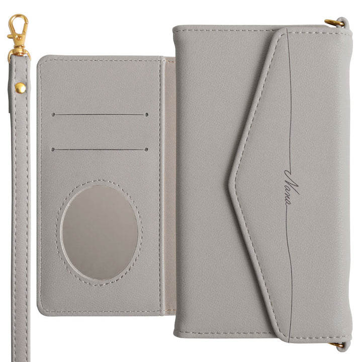 Étui portefeuille avec sangle, nom imprimé, cuir végan, plié en trois, pastel terne, pour la série Xperia