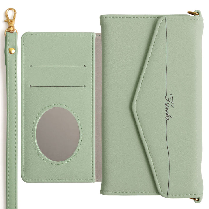 Étui portefeuille avec sangle, nom imprimé, cuir végan, plié en trois, pastel terne, pour la série Xperia