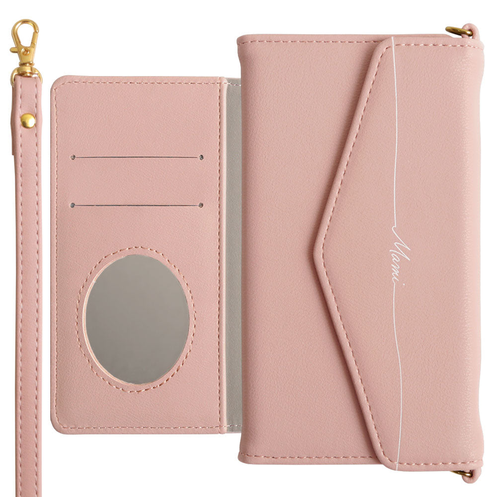 Étui portefeuille avec sangle, nom imprimé, cuir végan, plié en trois, pastel terne, pour la série Xperia