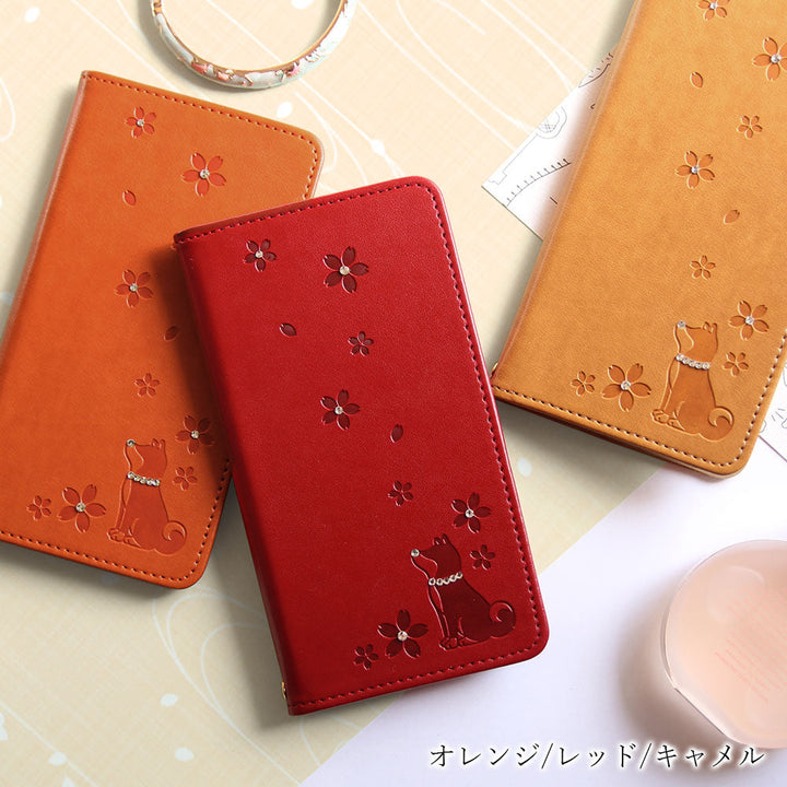 Étui portefeuille en cuir végan embossé motif chien avec décoration en pierre pour la série Xperia