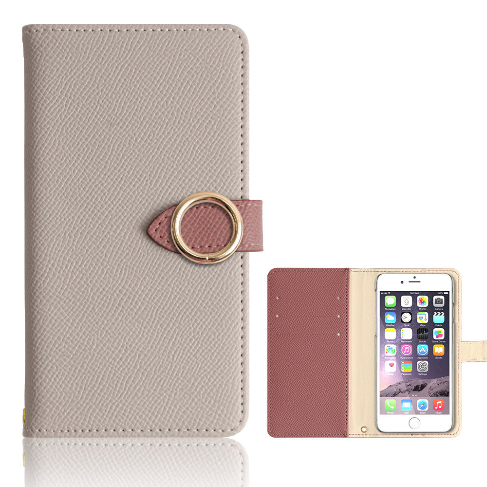 Vegan Leather Bicolor Gold Ring Stand Function Wallet Case (with Belt) AQUOS Series
