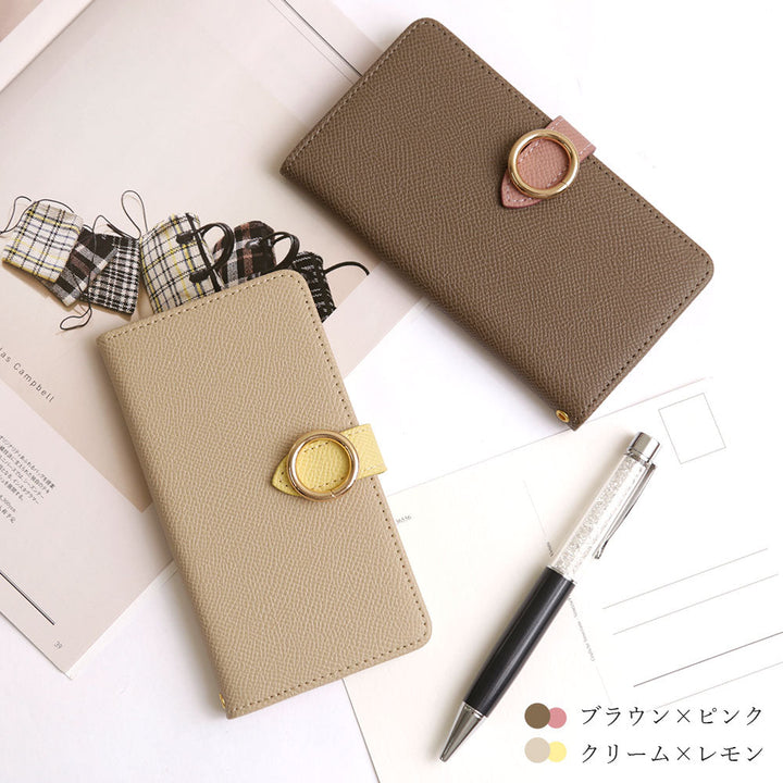 Vegan leather bicolor gold ring stand function wallet case (with belt) Galaxy series