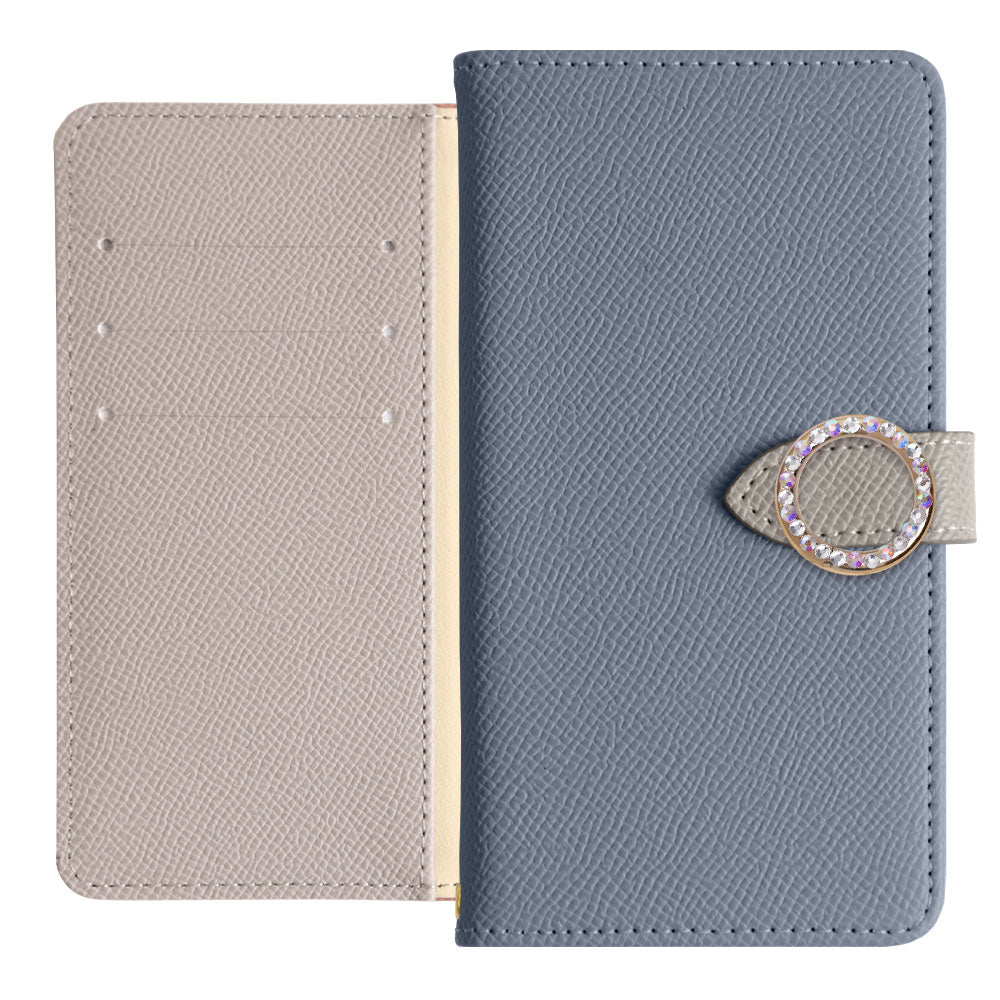 Vegan Leather Bicolor Round Stone Stand Function Wallet Case (with Belt) for iPhone Series