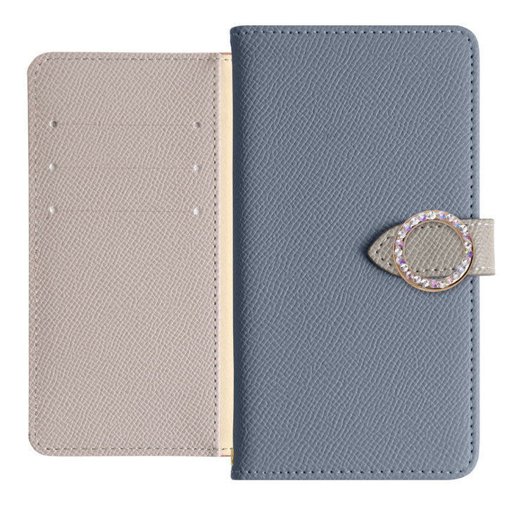 Vegan Leather Bicolor Round Stone Stand Function Wallet Case (with Belt) for iPhone Series