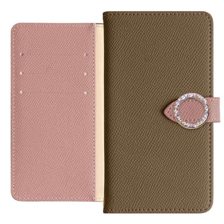 Vegan Leather Bicolor Round Stone Stand Function Wallet Case (with Belt) for iPhone Series