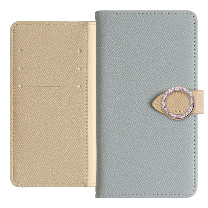 ヴィーガンレザー バイカラー ラウンドストーン スタンド機能 手帳型ケース（ベルトあり）