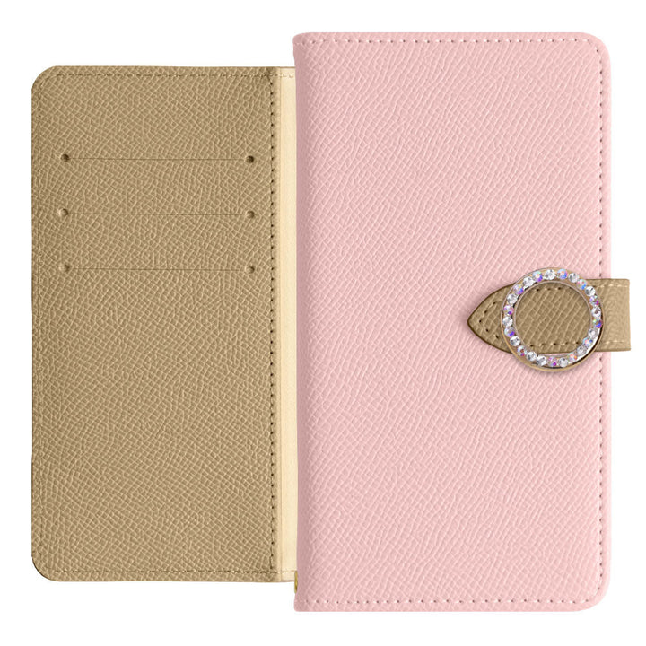 Vegan Leather Bicolor Round Stone Stand Function Wallet Case (with Belt) for iPhone Series