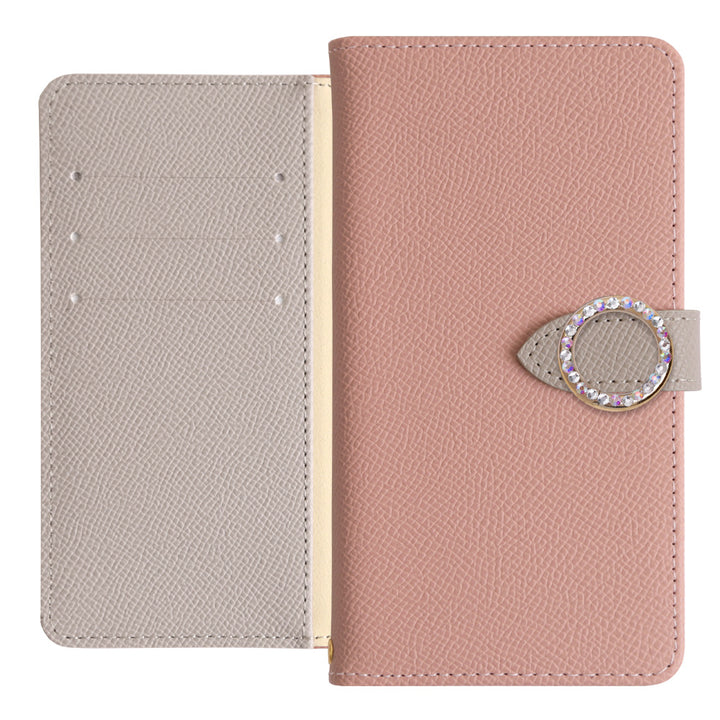 ヴィーガンレザー バイカラー ラウンドストーン スタンド機能 手帳型ケース（ベルトあり）