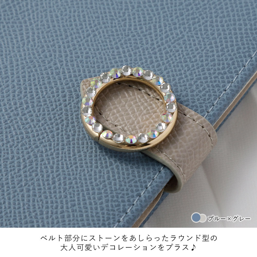 Vegan Leather Bicolor Round Stone Stand Function Wallet Case (with Belt) for iPhone Series