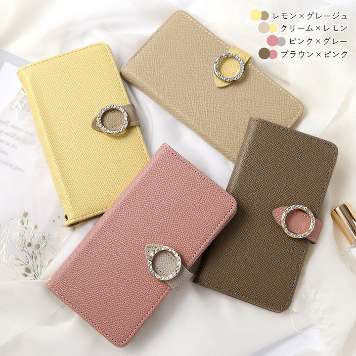 Vegan Leather Bicolor Round Stone Stand Function Notebook Case (with Belt) AQUOS Series