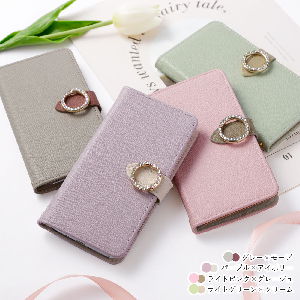 Vegan Leather Bicolor Round Stone Stand Function Notebook Case (with Belt) AQUOS Series