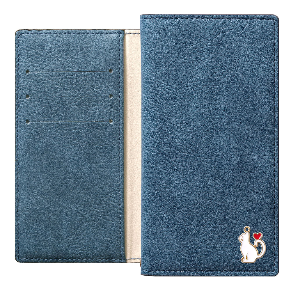 Vegan leather smoky color stand function heart cat deco notebook-style case