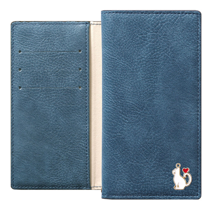 Vegan leather smoky color stand function heart cat deco notebook-style case